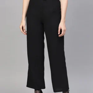 Black Flared Buckle Belted Pant