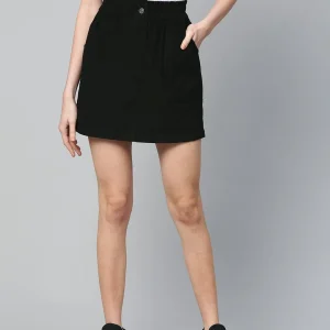 Black Corduroy PaperBag Waist Mini Skirt