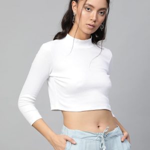 White Rib Turtle Neck Crop Top